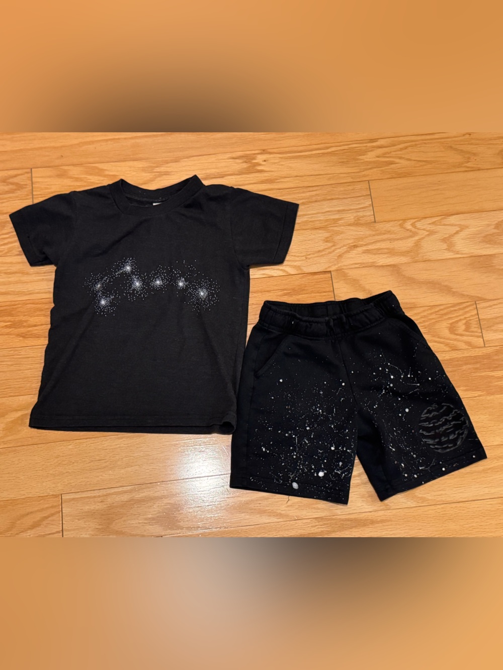 Kid’s custom Little Dipper / Space outfit short sleeves and shorts combo